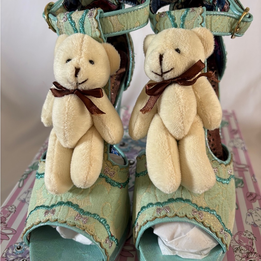 Irregular Choice Buddy Bear Embellished Shoes - mint green/blue size 8.5